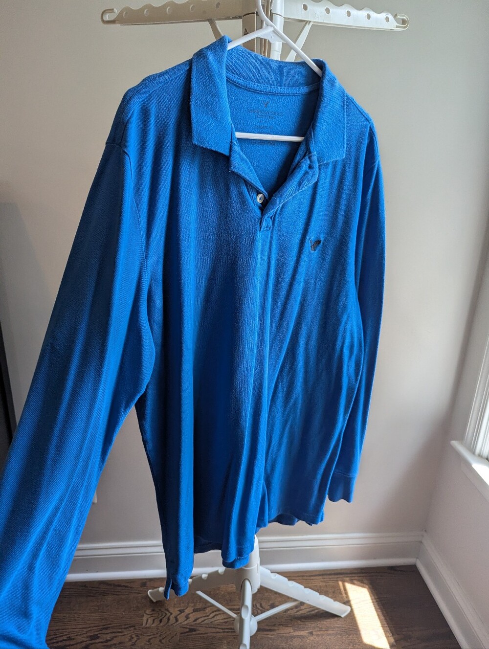 American Eagle Mens XLT Blue Long Sleeve Pique Polo Shirt Classic